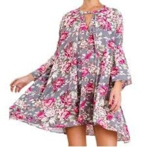 Umgee Floral Print Bohemian Flowy Dress M